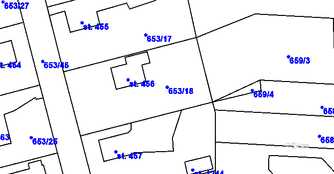 Parcela st. 653/18 v KÚ Svítkov, Katastrální mapa
