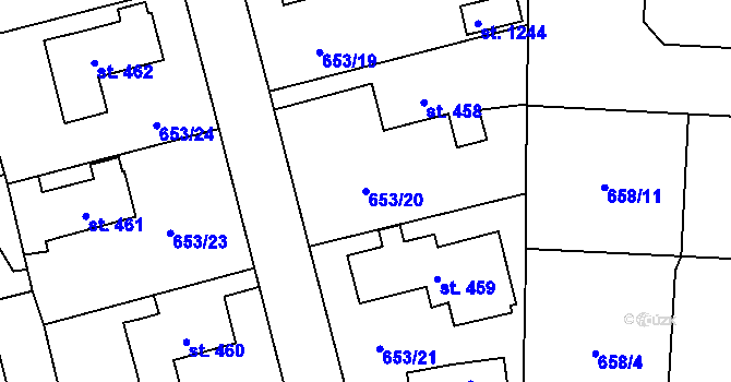 Parcela st. 653/20 v KÚ Svítkov, Katastrální mapa