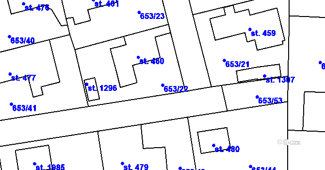 Parcela st. 653/22 v KÚ Svítkov, Katastrální mapa