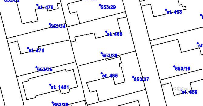 Parcela st. 653/28 v KÚ Svítkov, Katastrální mapa