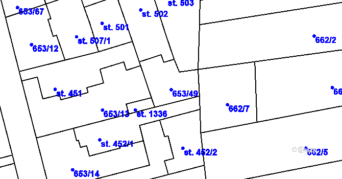 Parcela st. 653/49 v KÚ Svítkov, Katastrální mapa