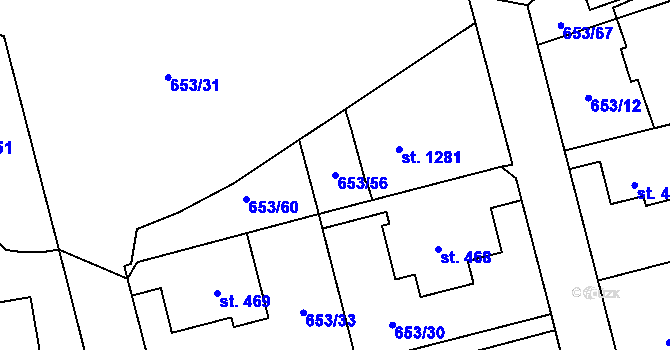 Parcela st. 653/56 v KÚ Svítkov, Katastrální mapa