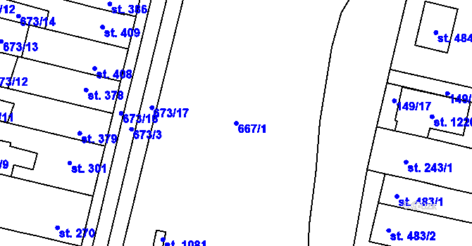 Parcela st. 667/1 v KÚ Svítkov, Katastrální mapa