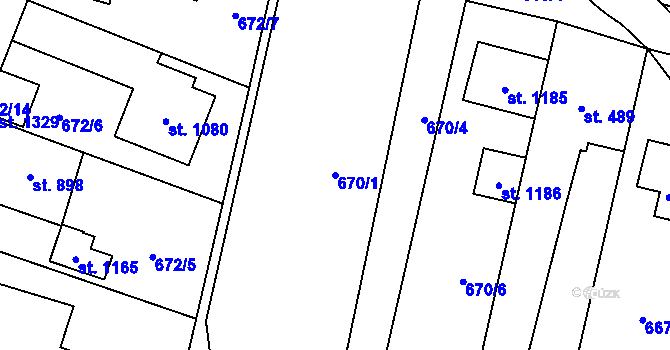Parcela st. 670/1 v KÚ Svítkov, Katastrální mapa