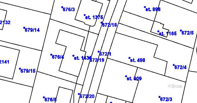 Parcela st. 672/1 v KÚ Svítkov, Katastrální mapa