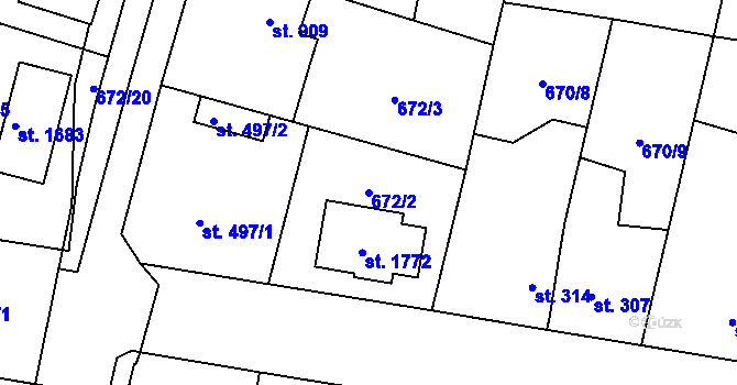 Parcela st. 672/2 v KÚ Svítkov, Katastrální mapa