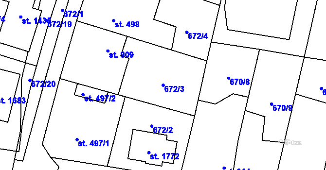 Parcela st. 672/3 v KÚ Svítkov, Katastrální mapa