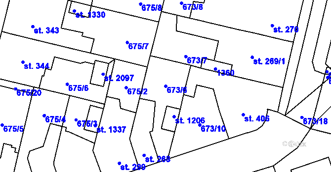 Parcela st. 673/6 v KÚ Svítkov, Katastrální mapa