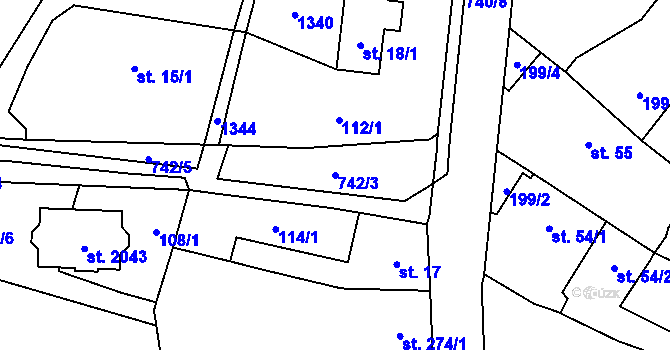 Parcela st. 742/3 v KÚ Svítkov, Katastrální mapa