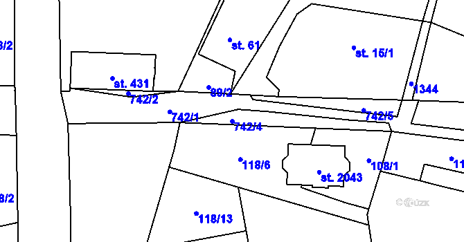 Parcela st. 742/4 v KÚ Svítkov, Katastrální mapa