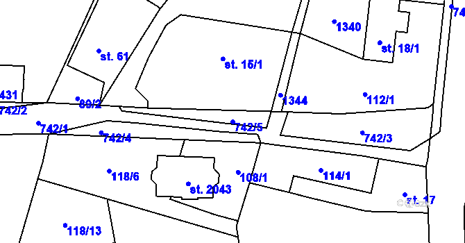 Parcela st. 742/5 v KÚ Svítkov, Katastrální mapa