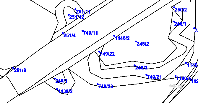 Parcela st. 749/22 v KÚ Svítkov, Katastrální mapa