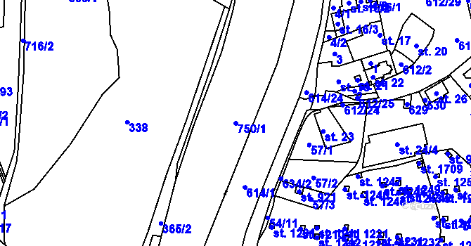 Parcela st. 750/1 v KÚ Svítkov, Katastrální mapa