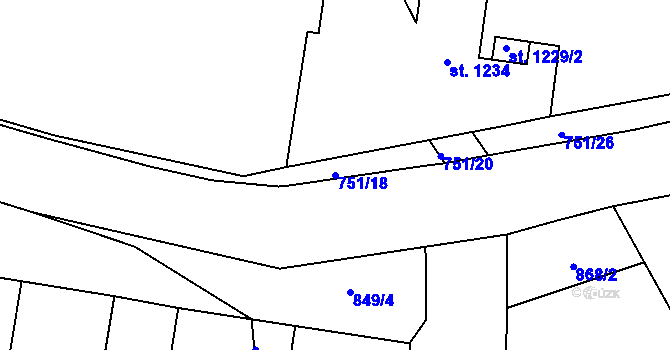 Parcela st. 751/18 v KÚ Svítkov, Katastrální mapa