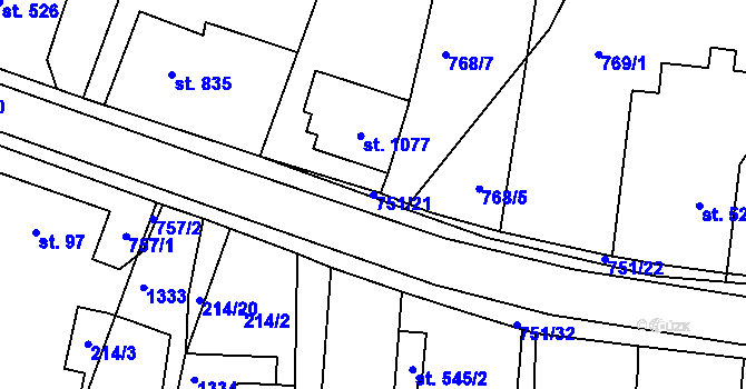 Parcela st. 751/21 v KÚ Svítkov, Katastrální mapa