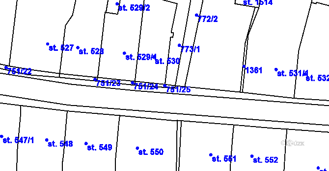 Parcela st. 751/25 v KÚ Svítkov, Katastrální mapa