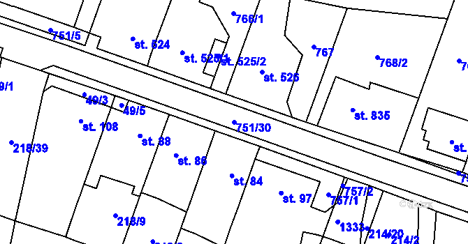Parcela st. 751/30 v KÚ Svítkov, Katastrální mapa