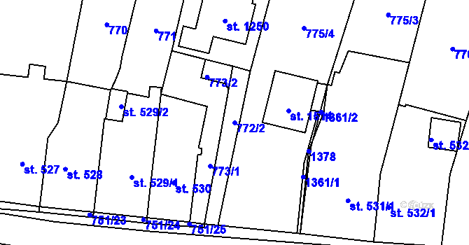 Parcela st. 772/2 v KÚ Svítkov, Katastrální mapa