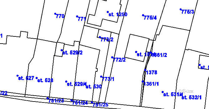 Parcela st. 773 v KÚ Svítkov, Katastrální mapa