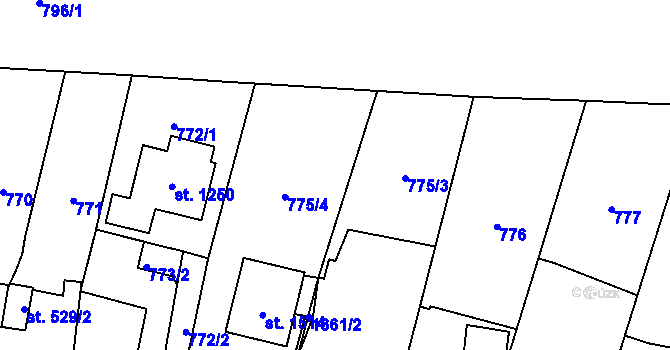 Parcela st. 775 v KÚ Svítkov, Katastrální mapa