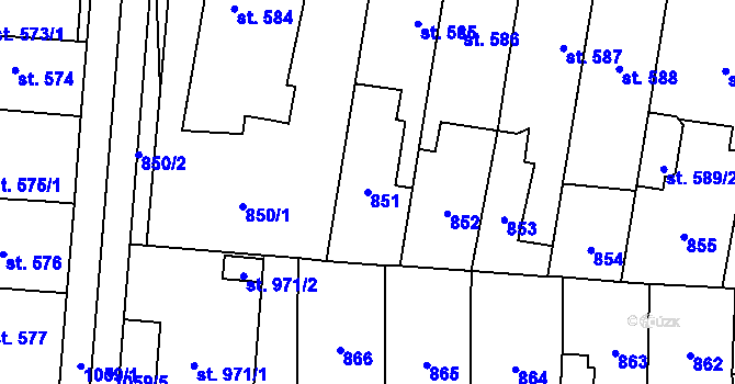 Parcela st. 851 v KÚ Svítkov, Katastrální mapa