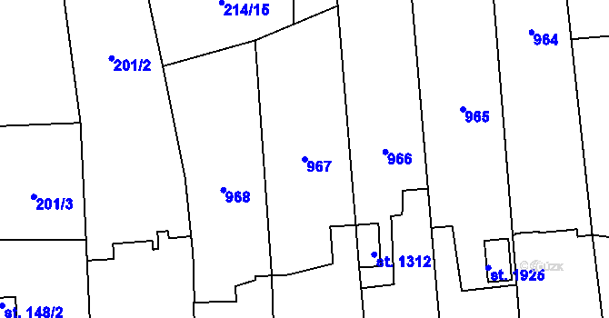 Parcela st. 967 v KÚ Svítkov, Katastrální mapa