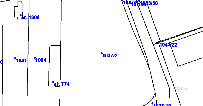 Parcela st. 1037/2 v KÚ Svítkov, Katastrální mapa