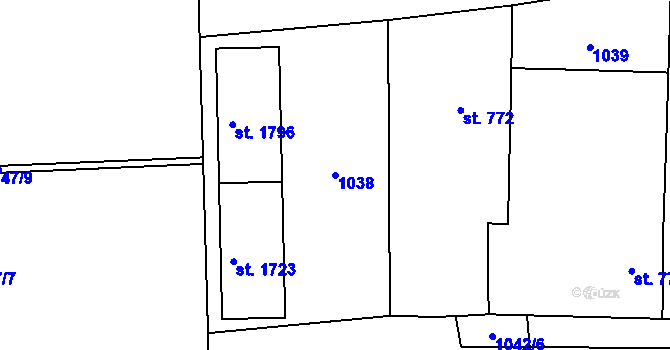 Parcela st. 1038 v KÚ Svítkov, Katastrální mapa