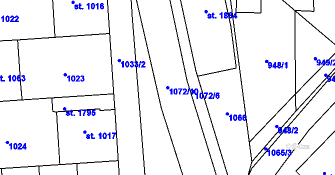 Parcela st. 1072/10 v KÚ Svítkov, Katastrální mapa