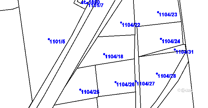 Parcela st. 1104/18 v KÚ Svítkov, Katastrální mapa