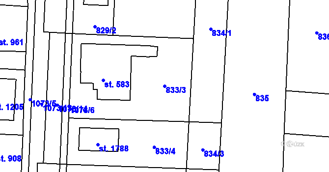 Parcela st. 833/3 v KÚ Svítkov, Katastrální mapa