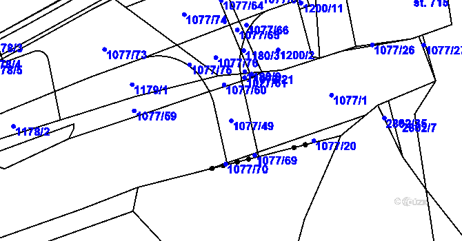 Parcela st. 1077/49 v KÚ Svítkov, Katastrální mapa