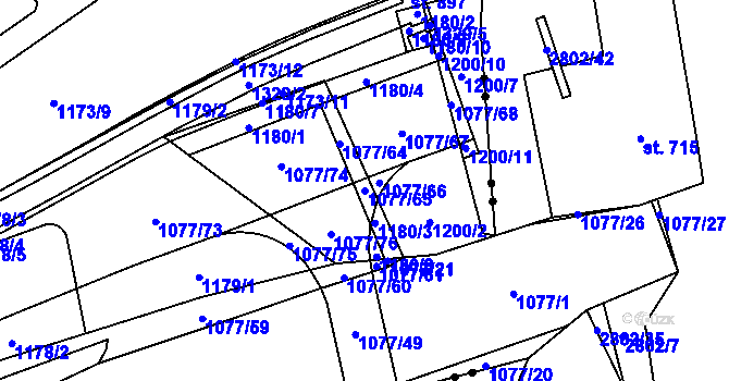 Parcela st. 1077/65 v KÚ Svítkov, Katastrální mapa