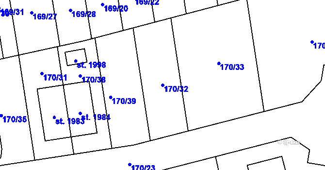 Parcela st. 170/32 v KÚ Svítkov, Katastrální mapa