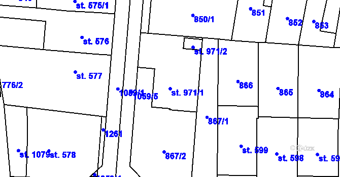 Parcela st. 971/1 v KÚ Svítkov, Katastrální mapa