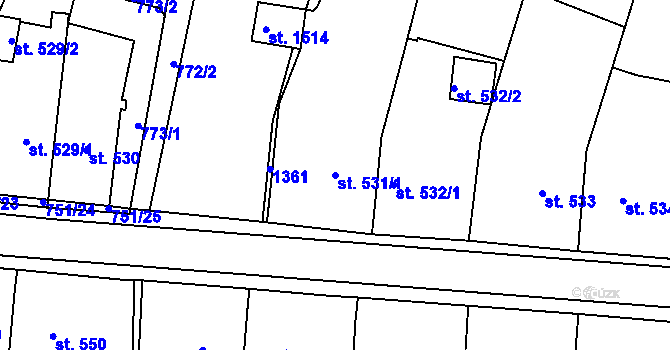 Parcela st. 531/1 v KÚ Svítkov, Katastrální mapa