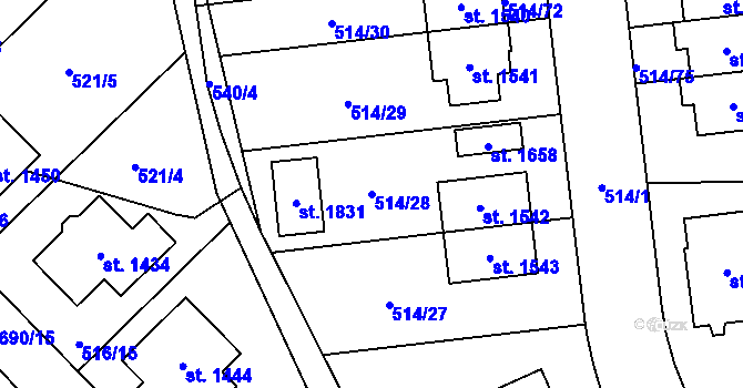 Parcela st. 514/28 v KÚ Svítkov, Katastrální mapa