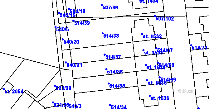 Parcela st. 514/37 v KÚ Svítkov, Katastrální mapa