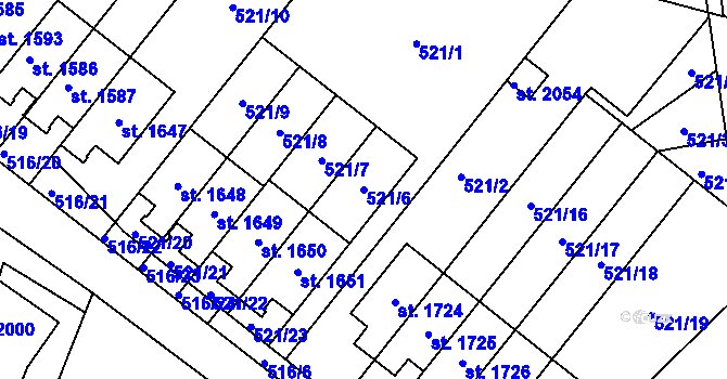 Parcela st. 521/6 v KÚ Svítkov, Katastrální mapa