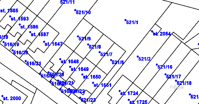 Parcela st. 521/7 v KÚ Svítkov, Katastrální mapa