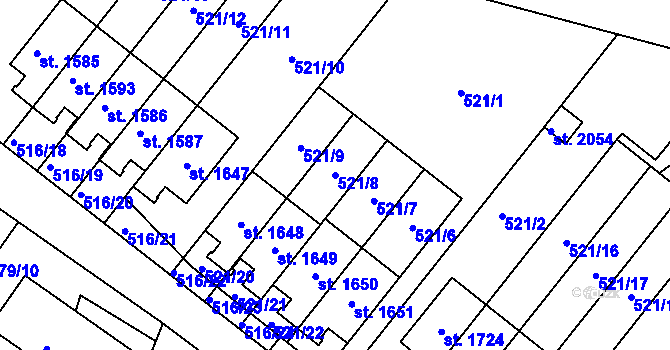 Parcela st. 521/8 v KÚ Svítkov, Katastrální mapa