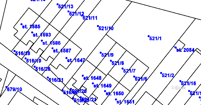 Parcela st. 521/9 v KÚ Svítkov, Katastrální mapa