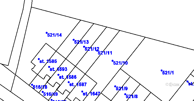 Parcela st. 521/11 v KÚ Svítkov, Katastrální mapa