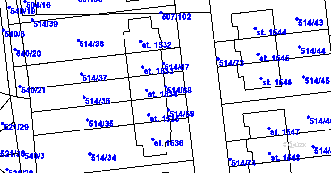 Parcela st. 514/68 v KÚ Svítkov, Katastrální mapa