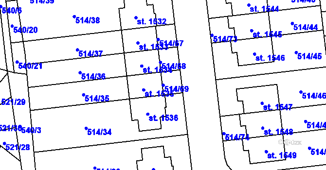 Parcela st. 514/69 v KÚ Svítkov, Katastrální mapa