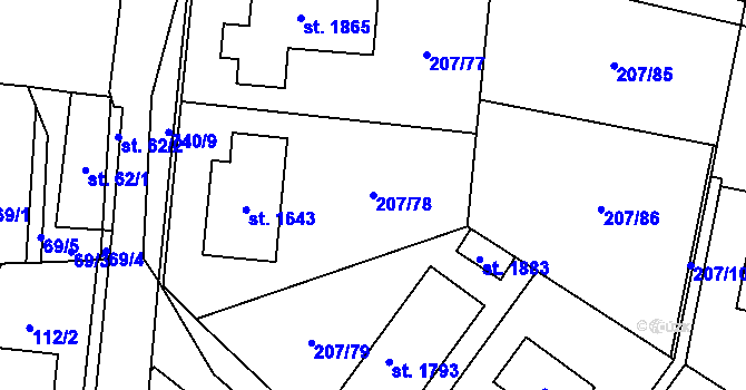 Parcela st. 207/78 v KÚ Svítkov, Katastrální mapa