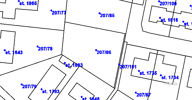 Parcela st. 207/86 v KÚ Svítkov, Katastrální mapa