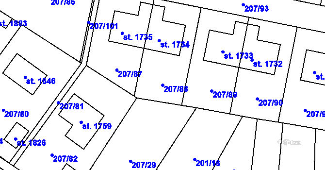 Parcela st. 207/88 v KÚ Svítkov, Katastrální mapa
