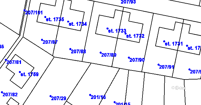 Parcela st. 207/89 v KÚ Svítkov, Katastrální mapa