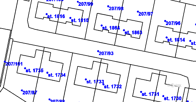 Parcela st. 207/93 v KÚ Svítkov, Katastrální mapa